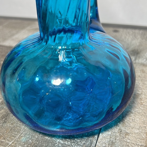 Small Blue Hand Blown Glass Pitcher Unique Design - Picture 5 of 7